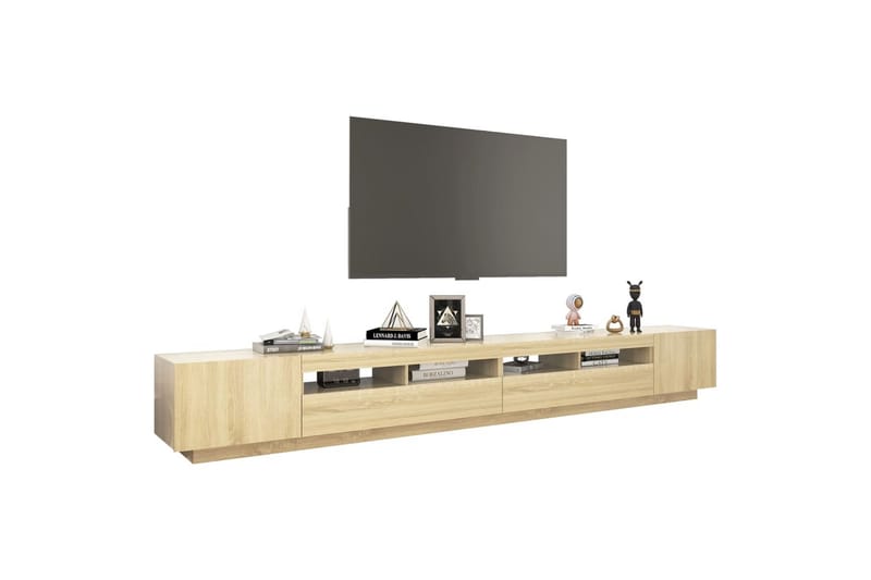 tv-skab med LED-lys 300x35x40 cm sonoma-eg - Brun - TV-borde