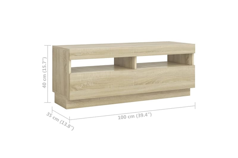 tv-skab med LED-lys 300x35x40 cm sonoma-eg - Brun - TV-borde