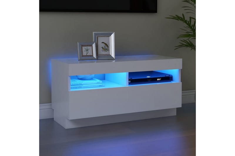 tv-skab med LED-lys 80x35x40 cm hvid - Hvid - Møbler - TV borde & mediemøbler - TV-borde