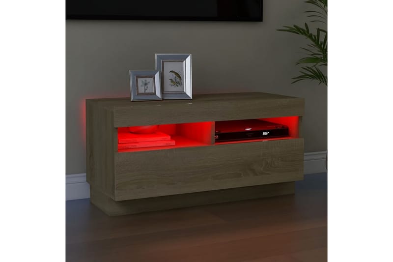 tv-skab med LED-lys 80x35x40 cm sonoma-eg - Brun - Møbler - TV borde & mediemøbler - TV-borde