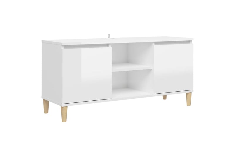 tv-skab med massive træben 103,5x35x50 cm hvid højglans - Hvid - Møbler - TV borde & mediemøbler - TV-borde