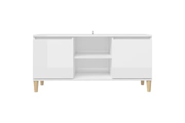 tv-skab med massive træben 103,5x35x50 cm hvid højglans - Hvid - Møbler - TV borde & mediemøbler - TV-borde