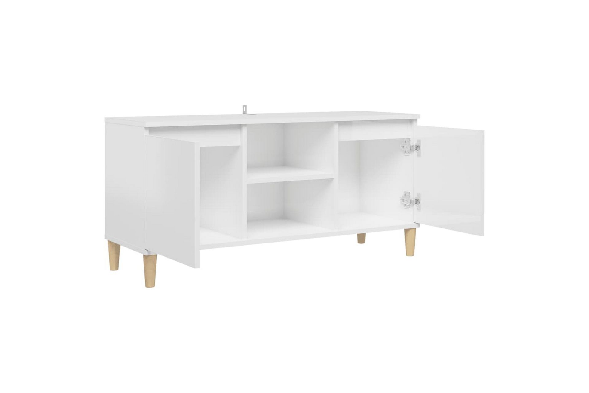 tv-skab med massive træben 103,5x35x50 cm hvid højglans - Hvid - Møbler - TV borde & mediemøbler - TV-borde
