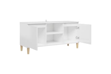 tv-skab med massive træben 103,5x35x50 cm hvid højglans - Hvid - Møbler - TV borde & mediemøbler - TV-borde