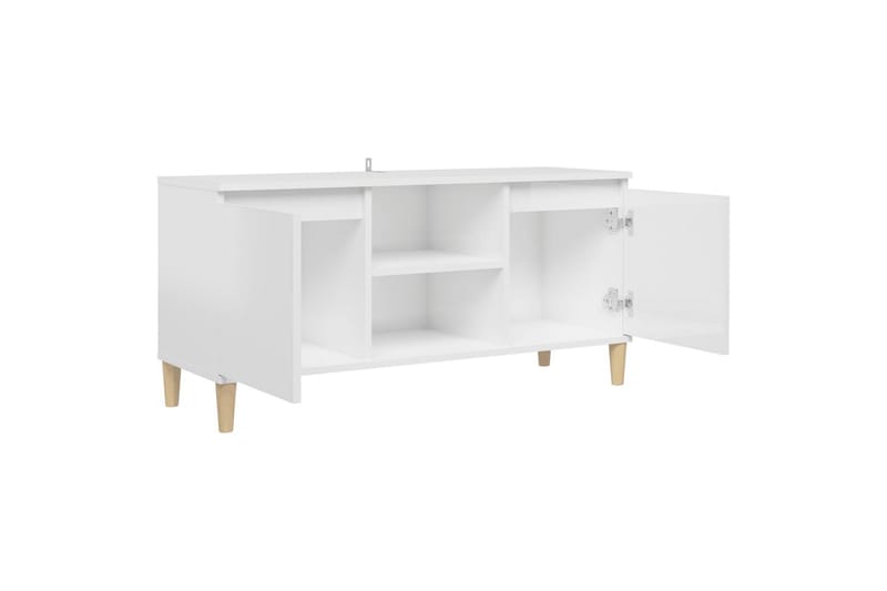 tv-skab med massive træben 103,5x35x50 cm hvid højglans - Hvid - Møbler - TV borde & mediemøbler - TV-borde
