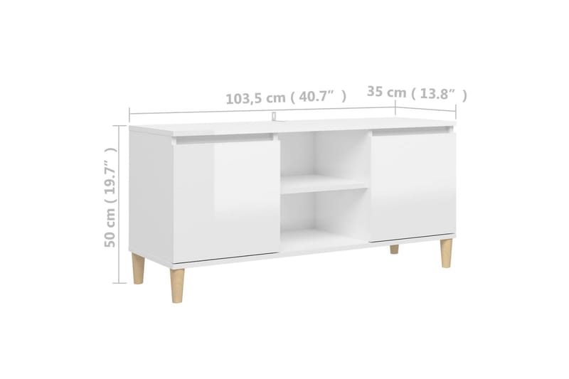tv-skab med massive træben 103,5x35x50 cm hvid højglans - Hvid - Møbler - TV borde & mediemøbler - TV-borde