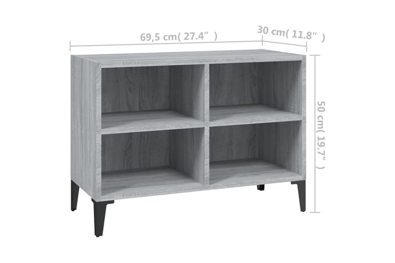 tv-skab med metalben 69,5x30x50 cm grå sonoma-eg - Grå - Møbler - TV borde & mediemøbler - TV-borde