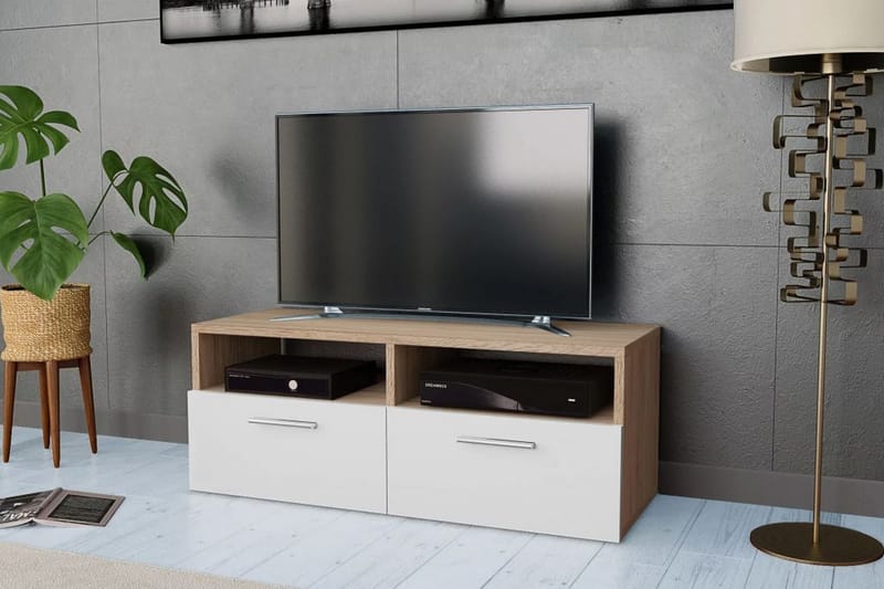 Tv-Skab Spånplade 95 X 35 X 36 Cm Egetræ Og Hvid - Brun - TV-borde