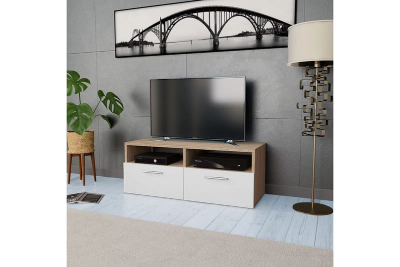 Tv-Skab Spånplade 95 X 35 X 36 Cm Egetræ Og Hvid - Brun - TV-borde