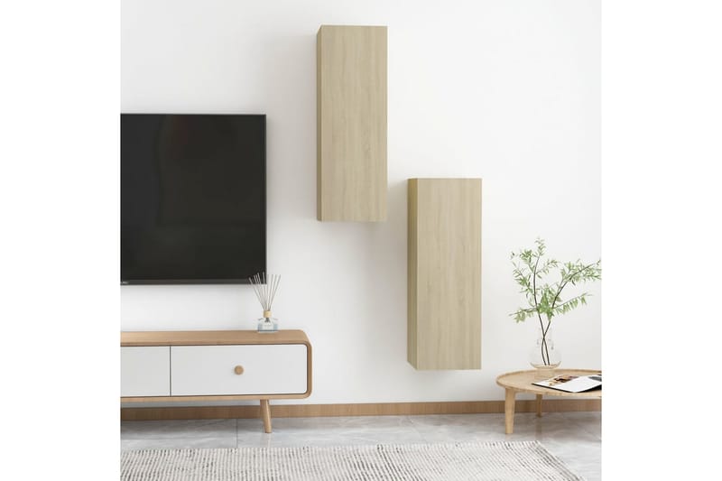 tv-skabe 2 stk. 30,5x30x90 cm spånplade sonoma-eg - Brun - Møbler - TV borde & mediem�øbler - TV-borde