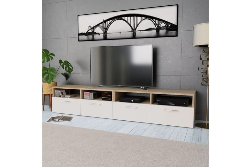 Tv-Skabe 2 Stk. Spånplade 95 X 35 X 36 Cm Egetræ Og Hvid - Brun - TV-borde