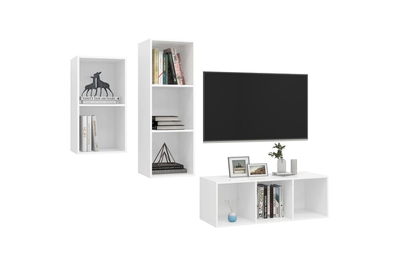 tv-skabssæt 3 dele spånplade hvid - Hvid - Møbler - TV borde & mediemøbler - TV-borde