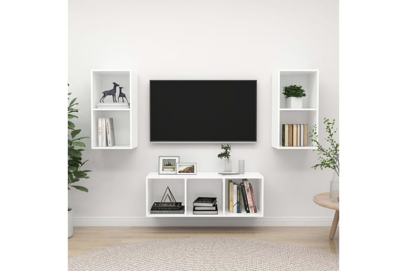 tv-skabssæt 3 dele spånplade hvid - Hvid - Møbler - TV borde & mediemøbler - TV-borde