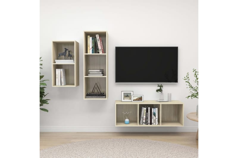 tv-skabssæt 3 dele spånplade sonoma-eg - Brun - Møbler - TV borde & mediemøbler - TV-borde