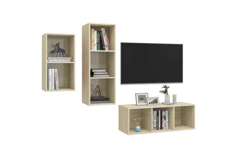 tv-skabssæt 3 dele spånplade sonoma-eg - Brun - Møbler - TV borde & mediemøbler - TV-borde