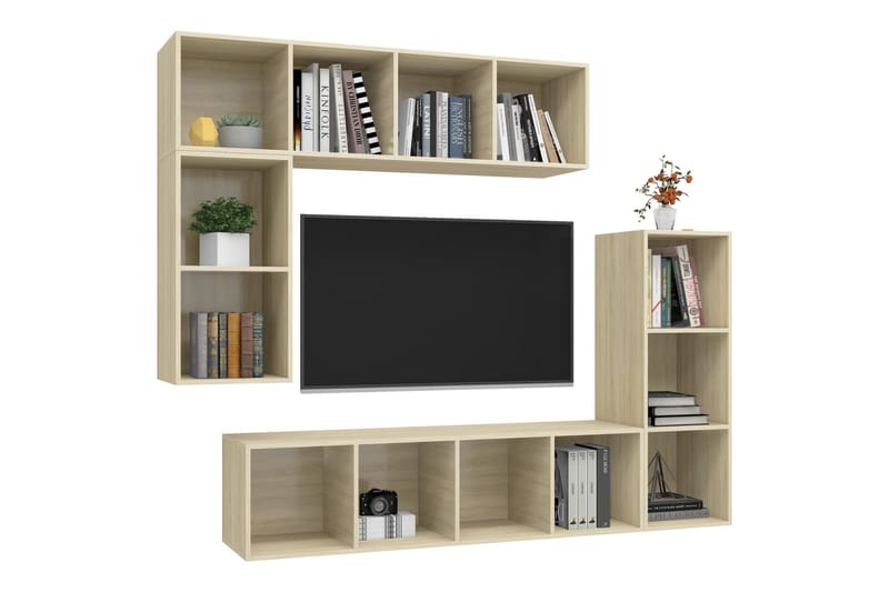 tv-skabssæt 4 dele spånplade sonoma-eg - Brun - Møbler - TV borde & mediemøbler - TV-borde