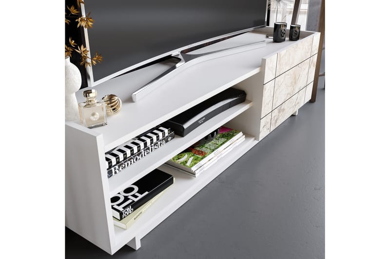 Ulica TV-bord 140 cm Dør + 3 Hylder - Hvid - Møbler - TV borde & mediemøbler - TV-borde