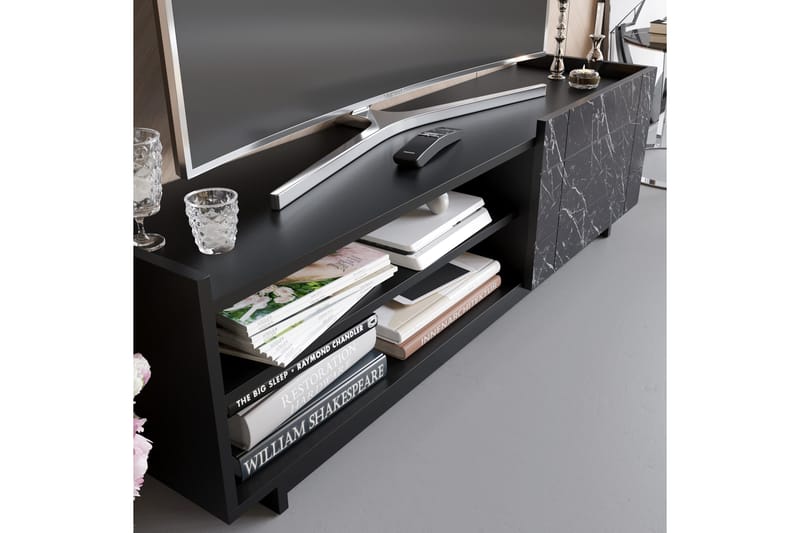 Ulica TV-Bord 140 cm Låge + 3 hylder - Sort - Møbler - TV borde & mediemøbler - TV-borde