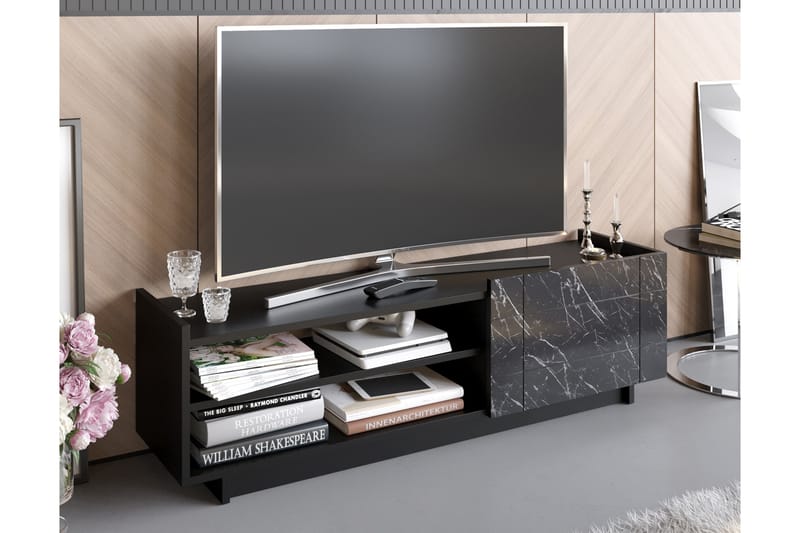 Ulica TV-Bord 140 cm Låge + 3 hylder - Sort - Møbler - TV borde & mediemøbler - TV-borde