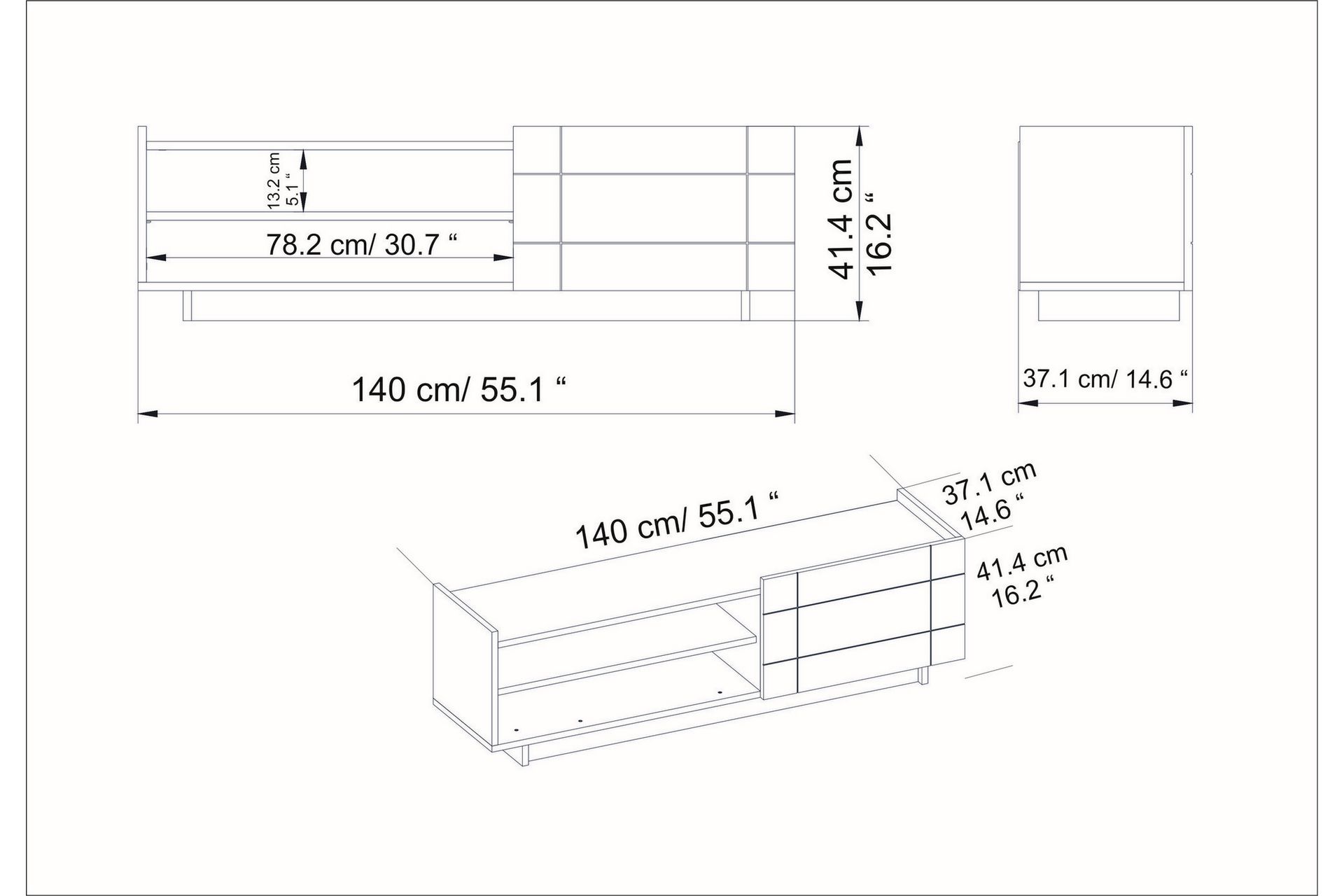 Ulica TV-Bord 140 cm Låge + 3 hylder - Sort - Møbler - TV borde & mediemøbler - TV-borde