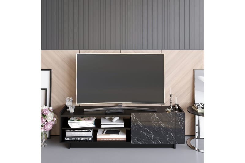 Ulica TV-Bord 140 cm Låge + 3 hylder - Sort - Møbler - TV borde & mediemøbler - TV-borde