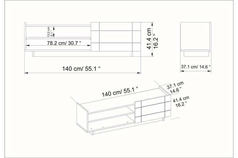 Ulica TV-Bord 140 cm Låge + 3 hylder - Sort - Møbler - TV borde & mediemøbler - TV-borde