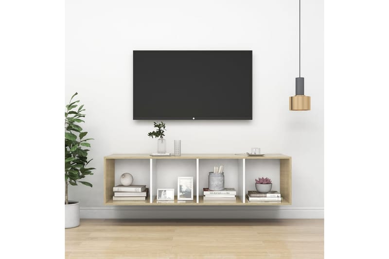 væghængt reol 37x37x142,5 cm spånplade sonoma-eg og hvid - Beige - Møbler - TV borde & mediemøbler - TV-borde