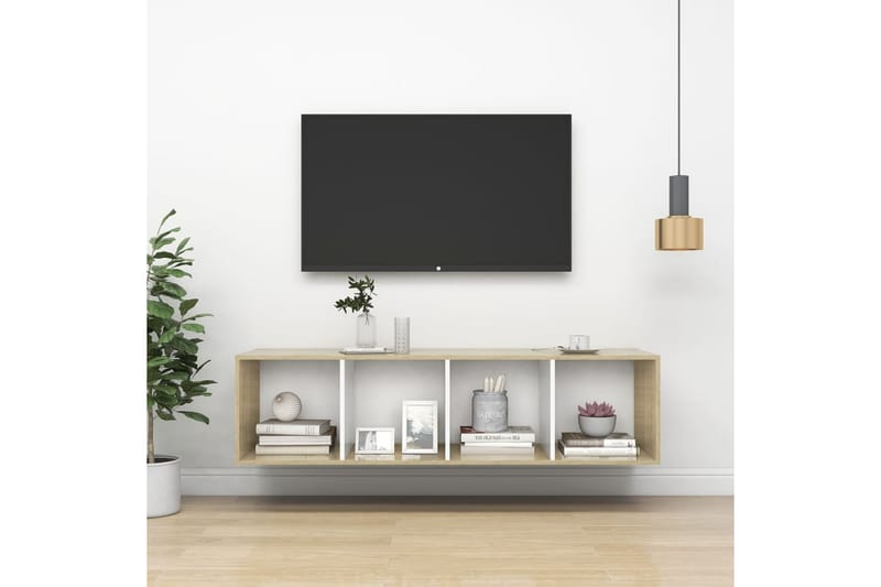 væghængt reol 37x37x142,5 cm spånplade sonoma-eg og hvid - Beige - TV-borde