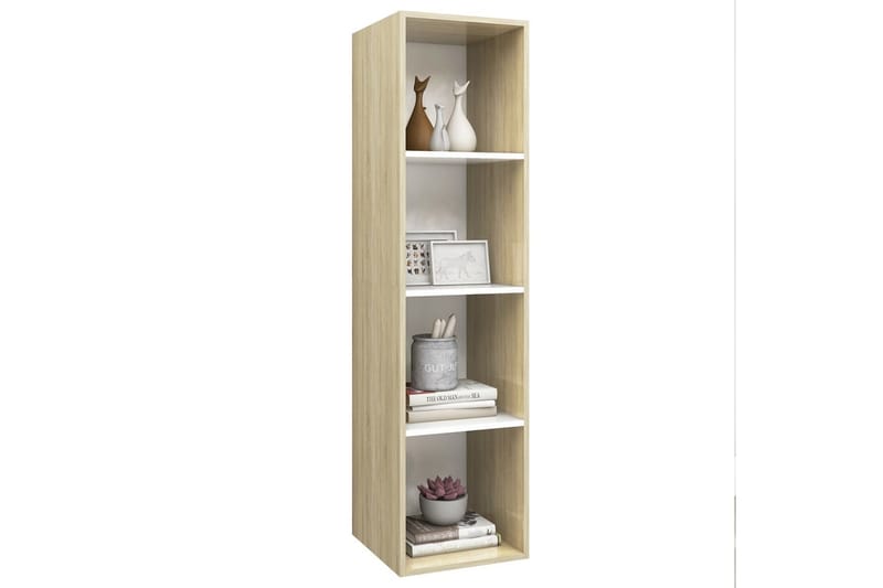 væghængt reol 37x37x142,5 cm spånplade sonoma-eg og hvid - Beige - TV-borde