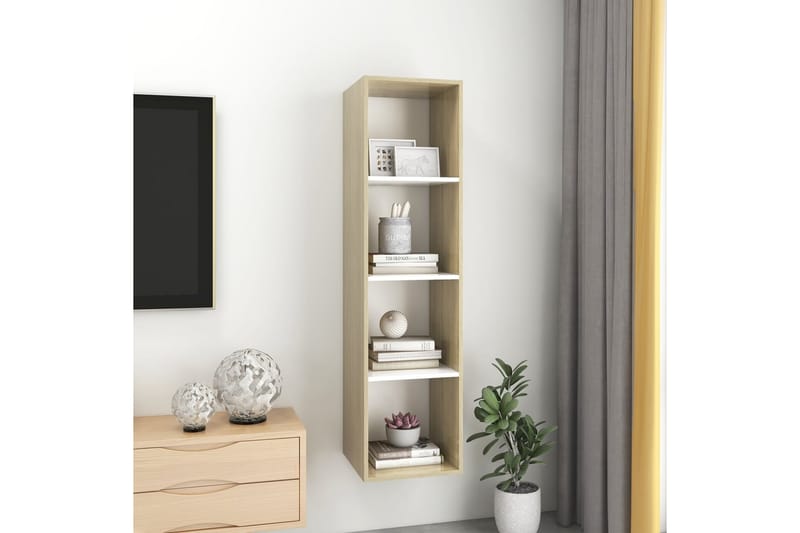 væghængt reol 37x37x142,5 cm spånplade sonoma-eg og hvid - Beige - TV-borde