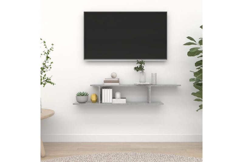 væghængt tv-hylde 125x18x23 cm spånplade betongrå - Grå - TV-borde