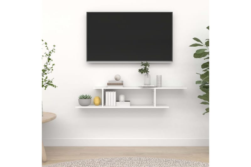 væghængt tv-hylde 125x18x23 cm spånplade hvid - Hvid - TV-borde