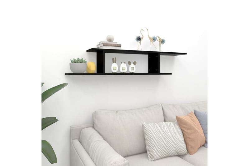 væghængt tv-hylde 125x18x23 cm spånplade sort - Sort - Møbler - TV borde & mediemøbler - TV-borde