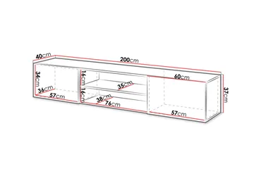Vægmonteret Tv-bord 200 cm med Opbevaring i Malet Træ - Hvid - Møbler - TV borde & mediemøbler - TV-borde
