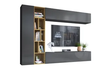 Vægmonteret Tv-bord 224 cm med Opbevaring i Eg - Antracit - Møbler - TV borde & mediemøbler - TV-borde