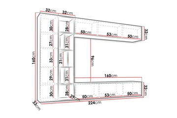 Vægmonteret Tv-bord 224 cm med Opbevaring i Eg - Antracit - Møbler - TV borde & mediemøbler - TV-borde