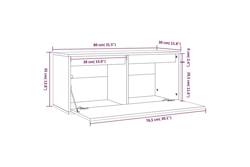 vægskab 80x30x35 cm massivt fyrretræ - Brun - TV-borde