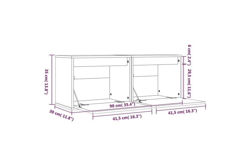 vægskabe 2 stk. 45x30x35 cm massivt fyrretræ grå - Grå - TV-borde