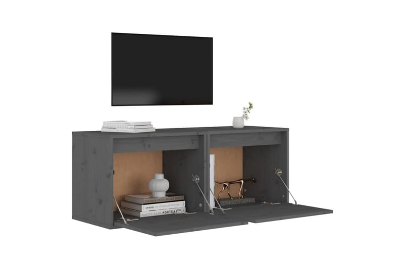 vægskabe 2 stk. 45x30x35 cm massivt fyrretræ grå - Grå - Møbler - TV borde & mediemøbler - TV-borde