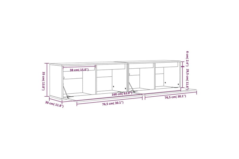 vægskabe 2 stk. 80x30x35 cm massivt fyrretræ - Brun - TV-borde