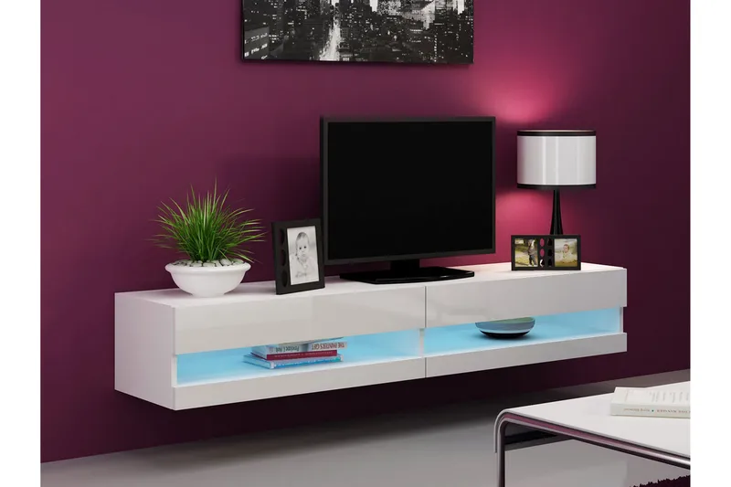 Vasil TV-Bord 180 cm Åben Reol - Hvid/Hvid Højglans - Møbler - TV borde & mediemøbler - TV-borde