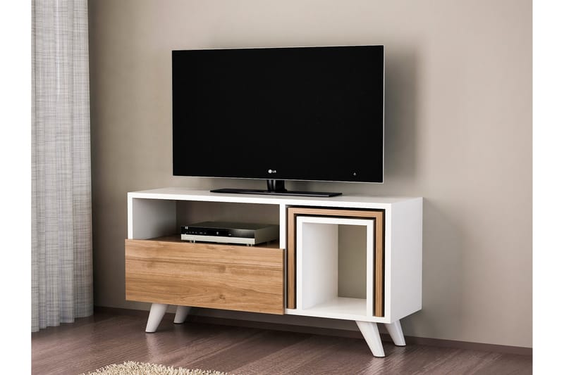 Vellavie tv-bænk 90 cm - Hvid/valnød - TV-borde