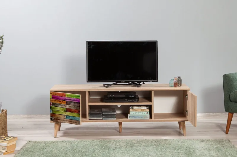 Vellavie TV-Bord 140 cm Regnbuepanel - Brun/Rød/Grøn - Møbler - TV borde & mediemøbler - TV-borde