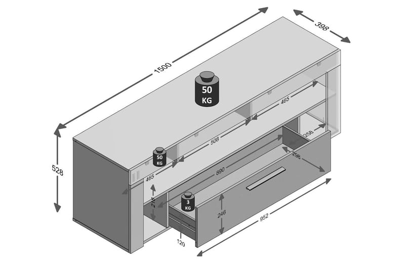 Vibio TV-Bord 150 cm - Hvid/Beton - Møbler - TV borde & mediemøbler - TV-borde