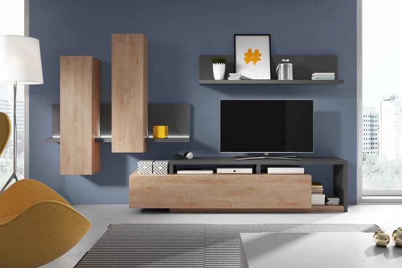 Wesley TV-bord 219 cm - Mørkegrå/træ - Møbler - TV borde & mediemøbler - TV-borde