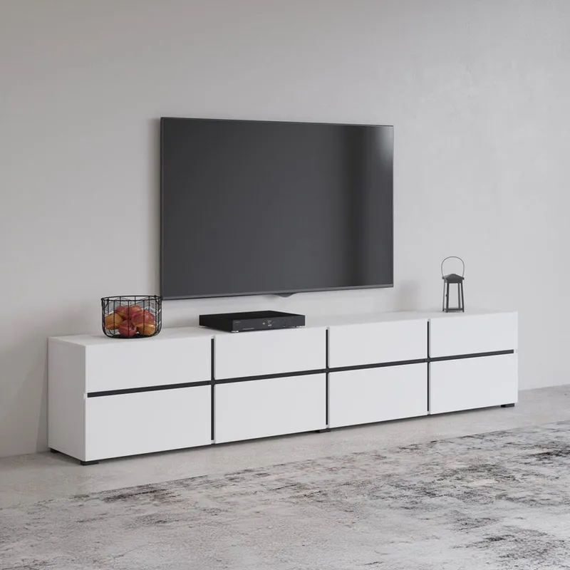 TV-enhed Cross 4 døre med 4 skuffer - Hvid - Sort - Møbler - TV borde & mediemøbler - TV-borde