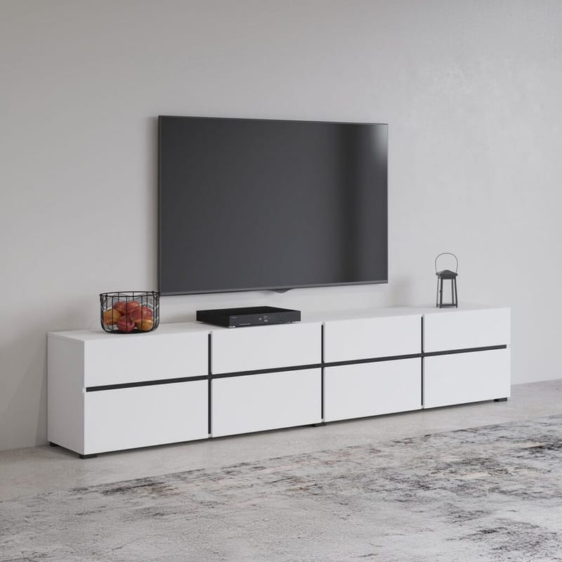TV-enhed Cross 4 døre med 4 skuffer - Hvid - Sort - Møbler - TV borde & mediemøbler - TV-borde