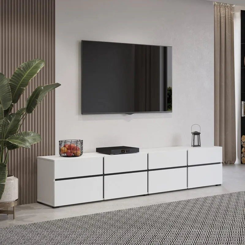 TV-enhed Cross 4 døre med 4 skuffer - Hvid - Sort - Møbler - TV borde & mediemøbler - TV-borde