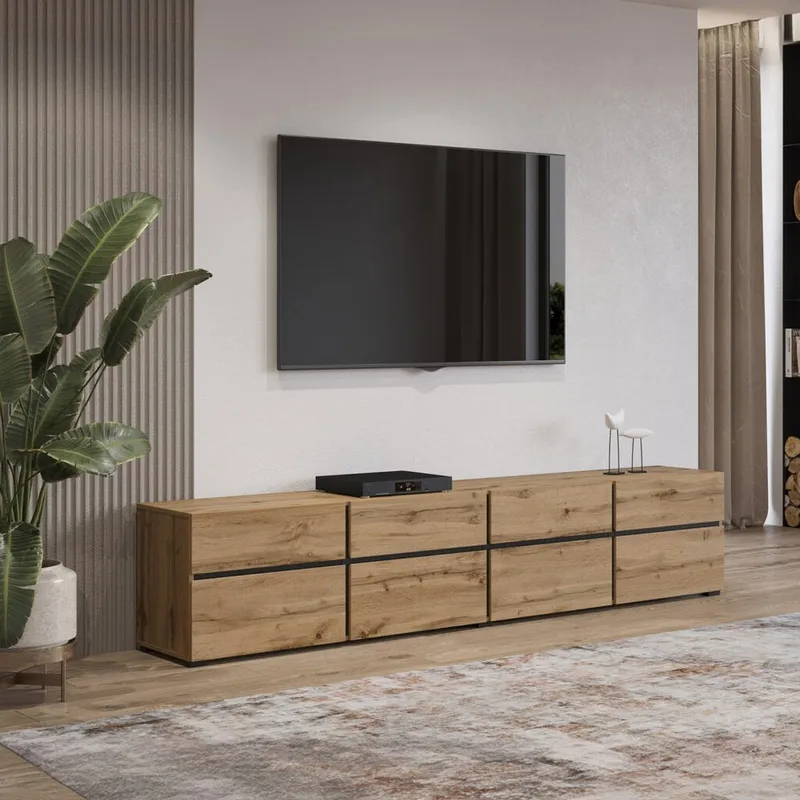 TV-enhed Cross 4 døre med 4 skuffer - Wotan Eg - Sort - Møbler - TV borde & mediemøbler - TV-borde