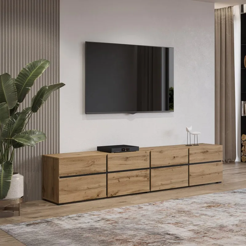 TV-enhed Cross 4 døre med 4 skuffer - Wotan Eg - Sort - Møbler - TV borde & mediemøbler - TV-borde